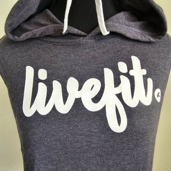 Live Fit LVFT Women's Grey Sleeveless Hooded Crop Top, Size Small - Picture 12 of 12